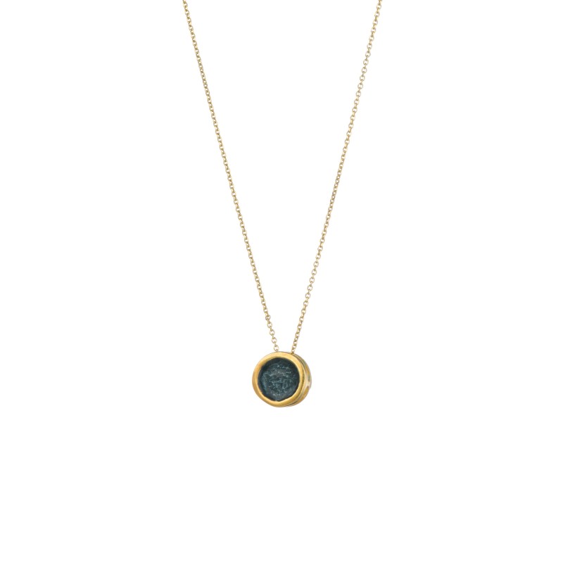 Handmade circle Pendant in silver 950 gold plated with black enamel KON-A38M14X