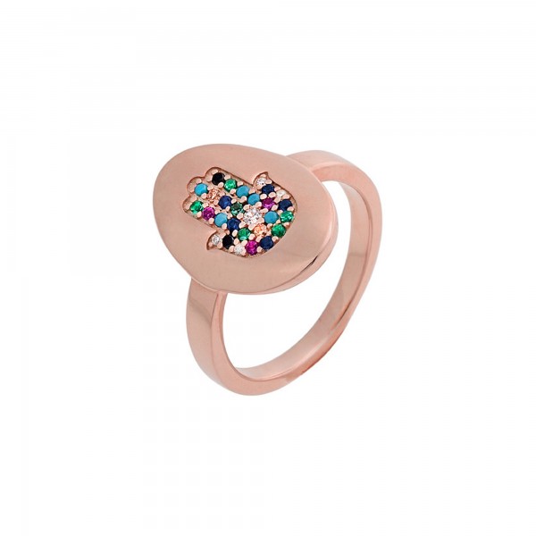 Hamsa ring Rainbow silver 925° with multicolor zircons PS/8A-RG080-2O