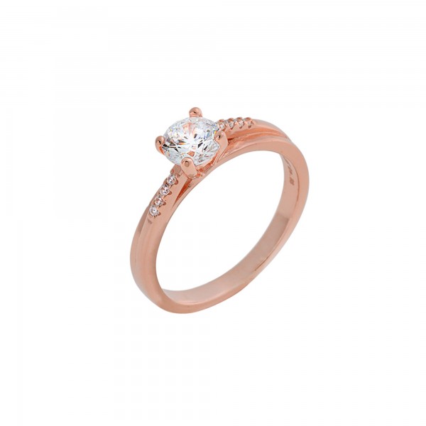 Single stone ring silver 925° with zircons PS/9C-RG052-2