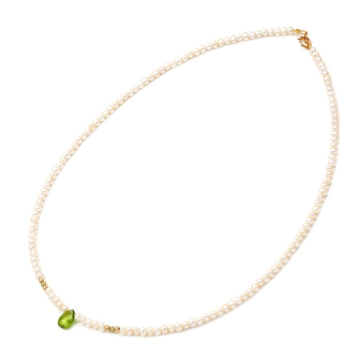 Freshwater Pearl Necklace with Peridot & 14K Gold | Arodou.gr