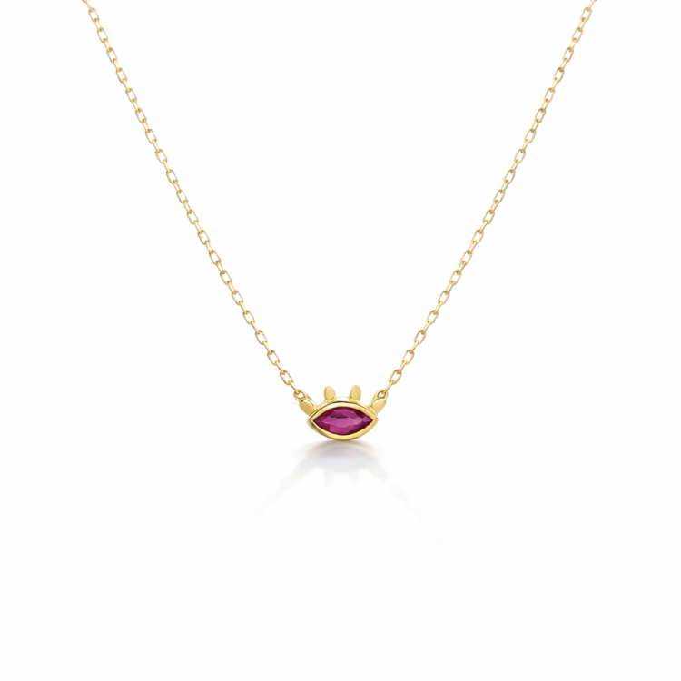 14K Gold Ruby Eye Necklace – Oval Cut Ruby Pendant | Arodou.gr