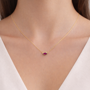 14K Gold Ruby Eye Necklace – Oval Cut Ruby Pendant | Arodou.gr